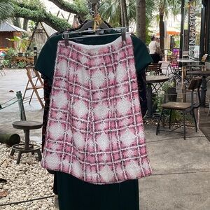 Pink and White Tweed Plaid Skirt